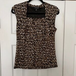 Kasper Brown Cream & Black Patterned Cap-Sleeve Top